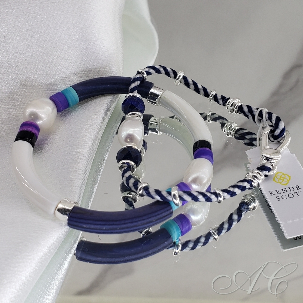 Kendra Scott Bracelets Blue Multi Rachel Friendship 2 Bracelets Stretch Bohemian - Picture 2 of 4